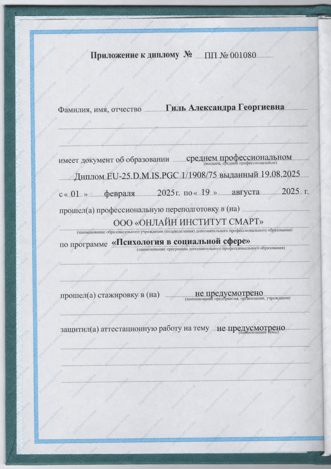 Приложение к диплому